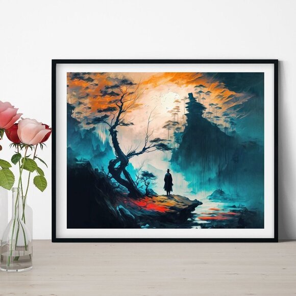 Samurai Ninja Fantasy Art Watercolor Oil Painting Art Print - Picture 3 of 7